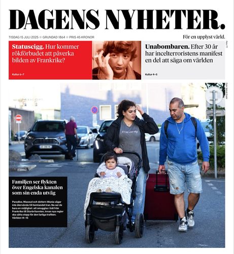 DN:s förstasida tisdag den 15 juli. 