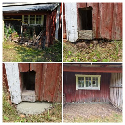 Före och efter-bilder på det som ska bli hönshus igen istället för skrotupplag.