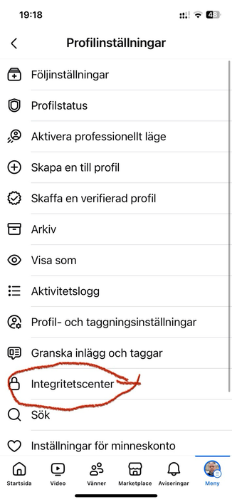 Screenshot från Facebook-appen på IOS