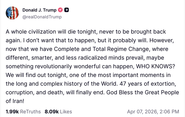 Skärmdump från Truth Social.