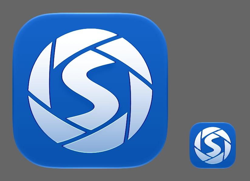 My ShutterSnitch icon, at 256 points and at 76 points. The Liquid Glass effect applied to the elements look fine in larger sizes but start to reflect weirdly in small sizes. Which are the only sizes the user really sees on their devices. It shows up as dark spots.