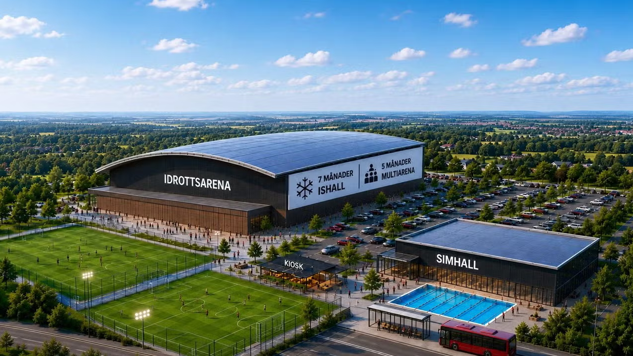 En kvadratisk fotbollsplan på 20*20 meter med snirkliga linjemarkeringar. En fyrfilig gata som slutar i ett staket. En simbassäng på 8*15 meter med sju tvärställda banor. En simhall som kanske, säger kanske, rymmer en fyrabanors 25-metersbassäng. En buss parkerad på gångbanan. En 50 meter lång ishall.