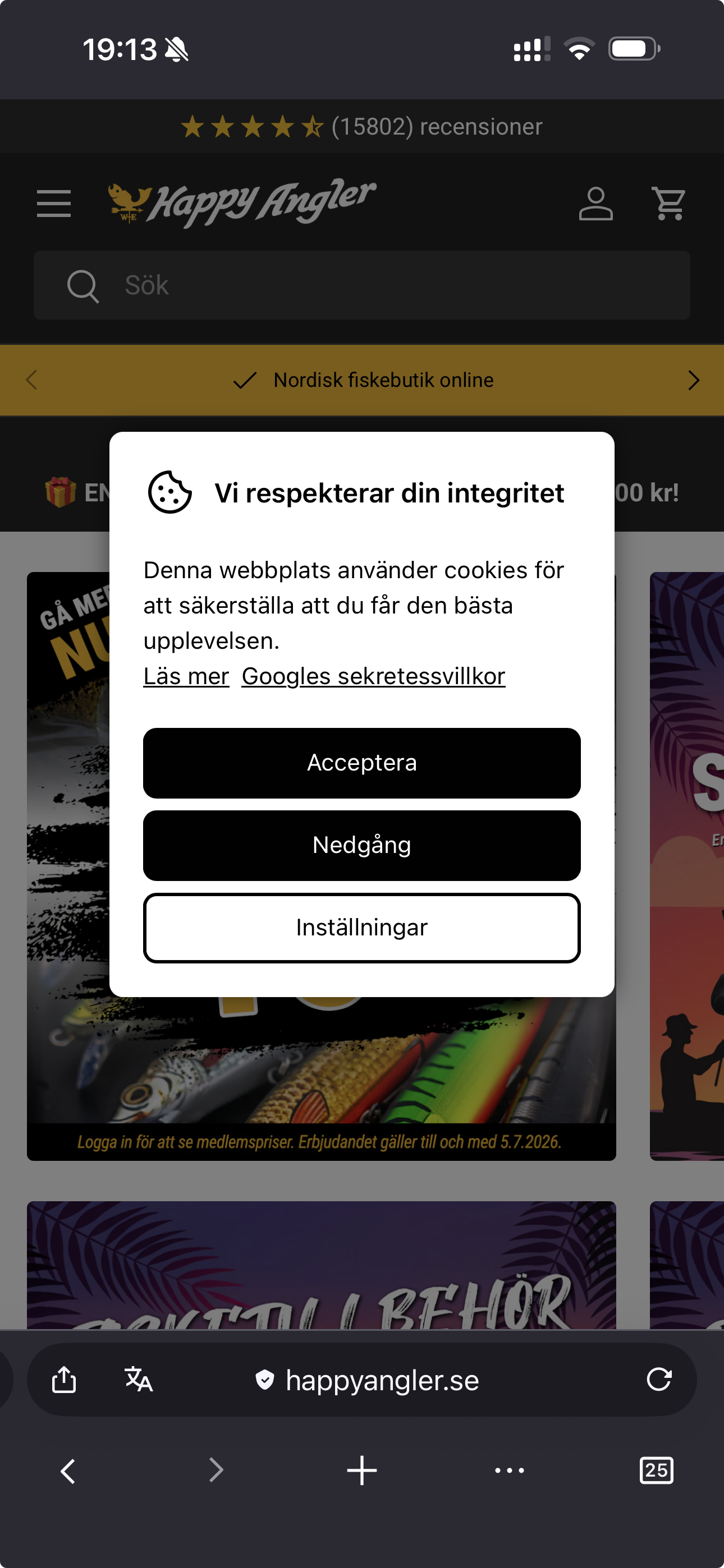 Kakfråga där ”Nedgång” finns som knapp.