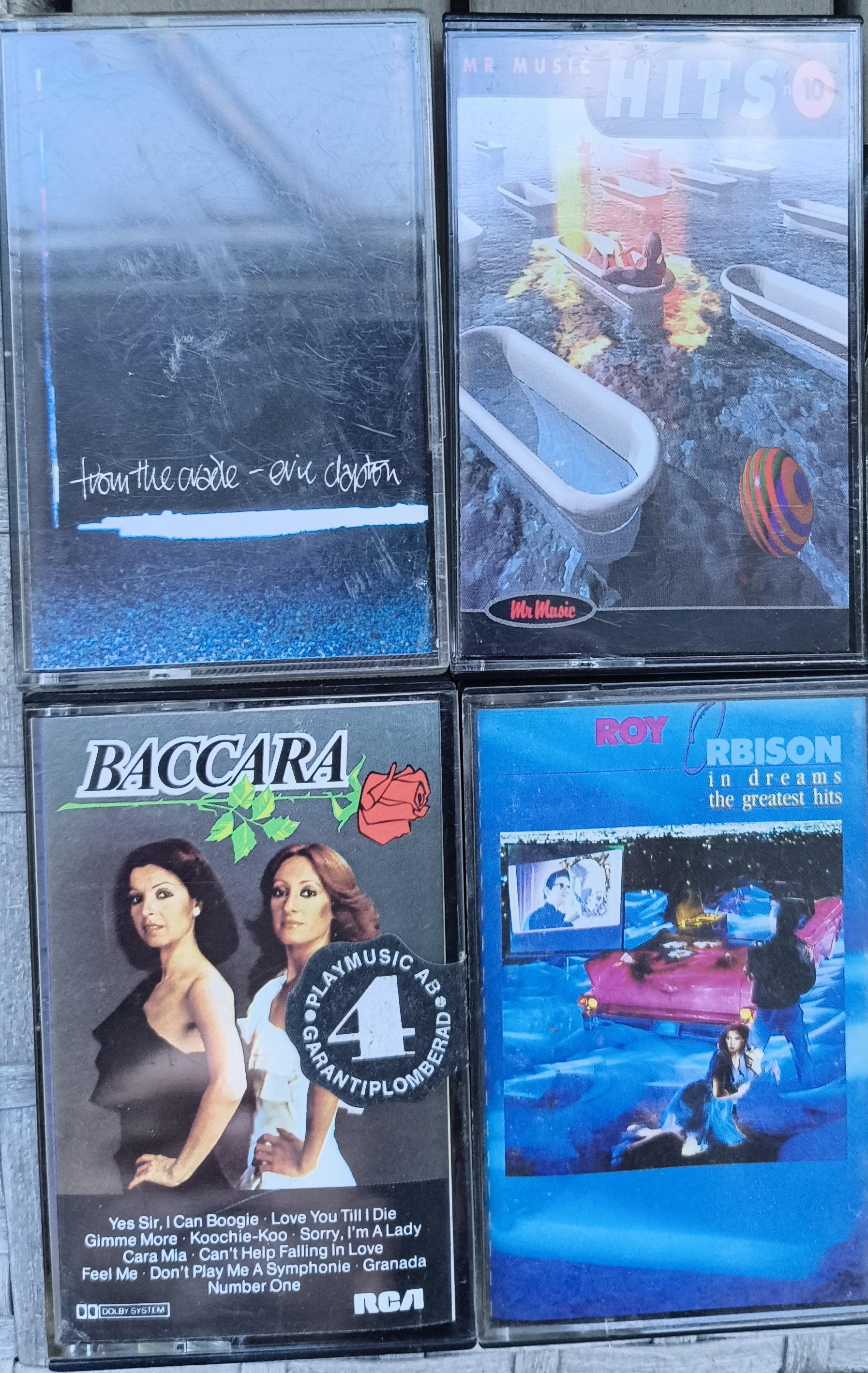 Eric Clapton - from the cradle, Me Music Hits 10, Baccarat s/t and Roy Orbison in dreams greatest hits on cassettes