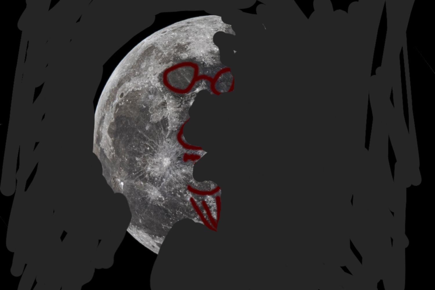 Lines highlighting a face in the moon, but edited to be a face using the area of the moon that was previously background.